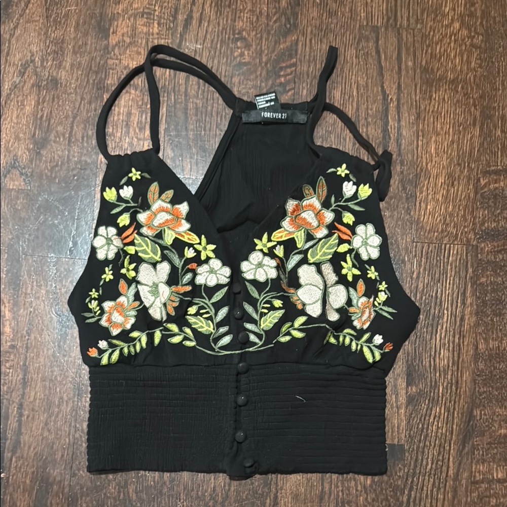 Forever 21 Black Embellished Crop Tank Top